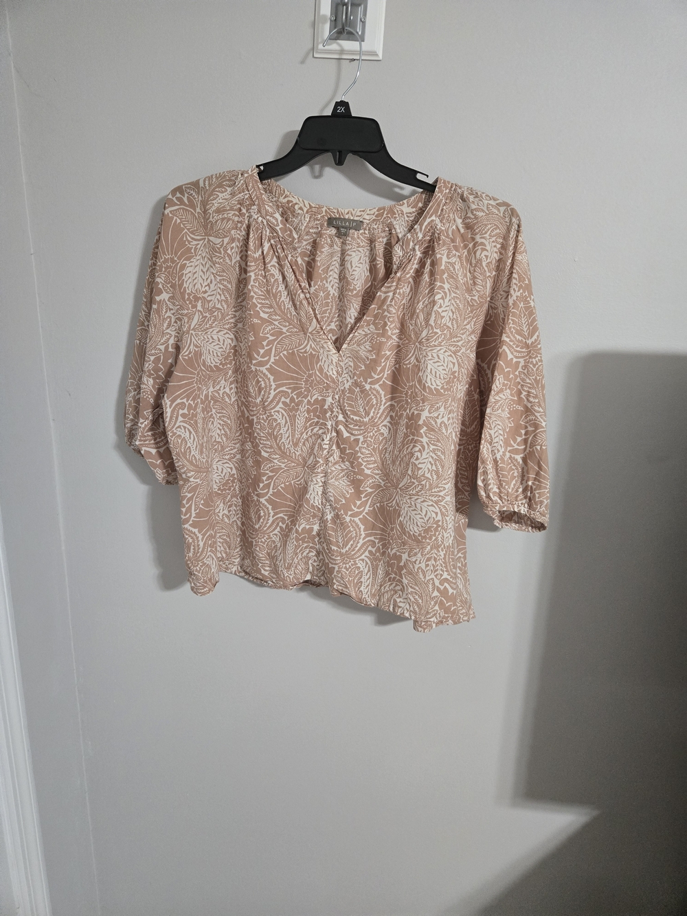 Lilla P Blush Pink Floral V-Neck Blouse